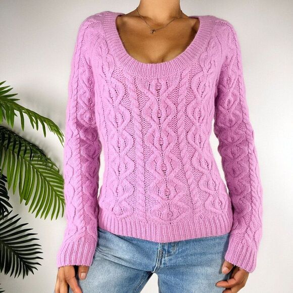 Vintage Y2K The Limited Purple Angora Wool Cottagecore Cable Knit Sweater / M - Picture 4 of 7